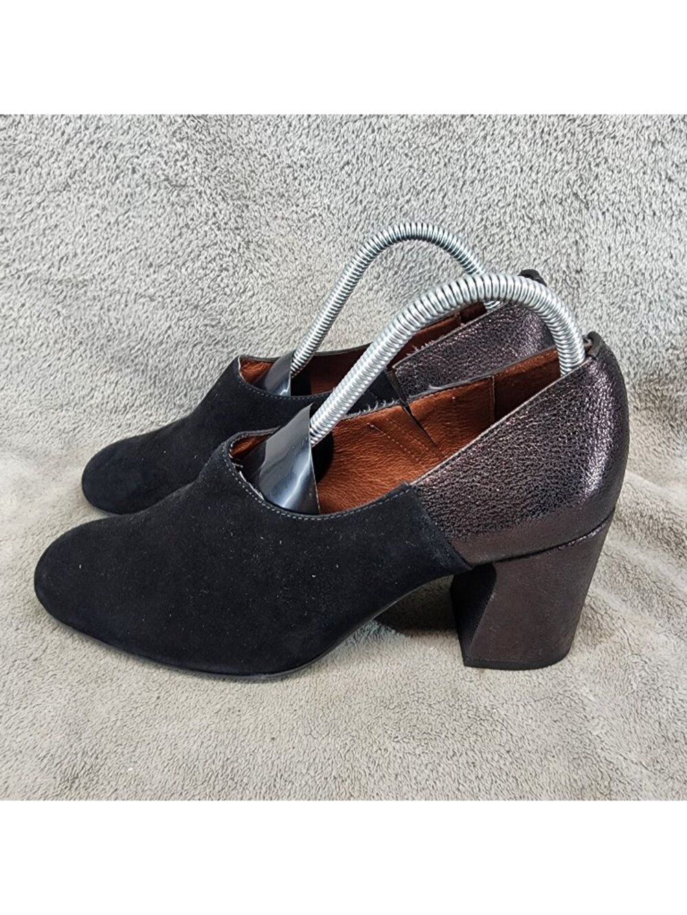 Hispanitas Shoes Womens Size EU 39.5 US 8.5 Black Suede Block Heel Booties *Read